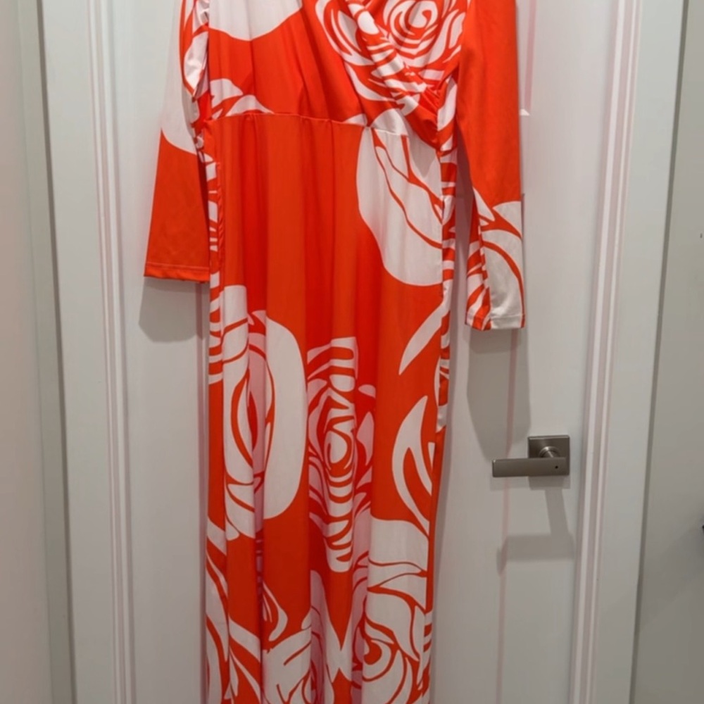 Floral Orange and White Maxi Dress